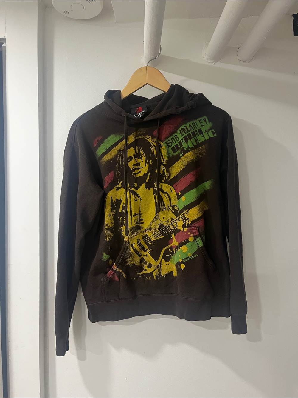 Y2K Bob Marley Brown Graphic Hoodie Sweater- SMALL